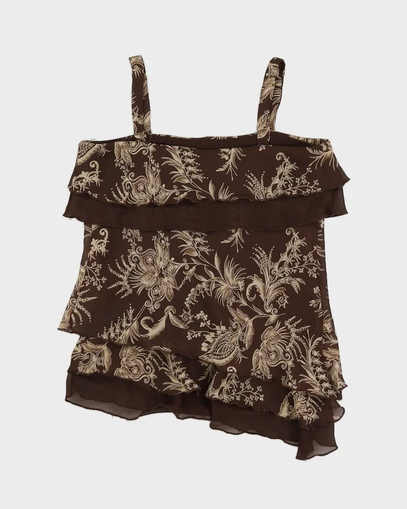 Y2K 00s Jessica Brown Floral Frilly Cami Top - M sold by Rokit product image thumbnail 2
