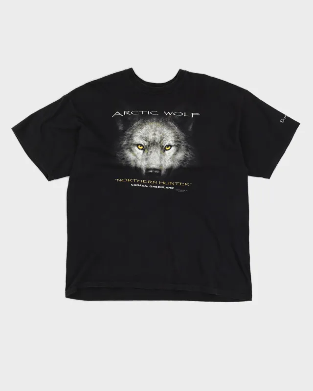 Vintage 1999 Think Inc. Arctic Wolf Black Printed T-Shirt - L made by Rokit