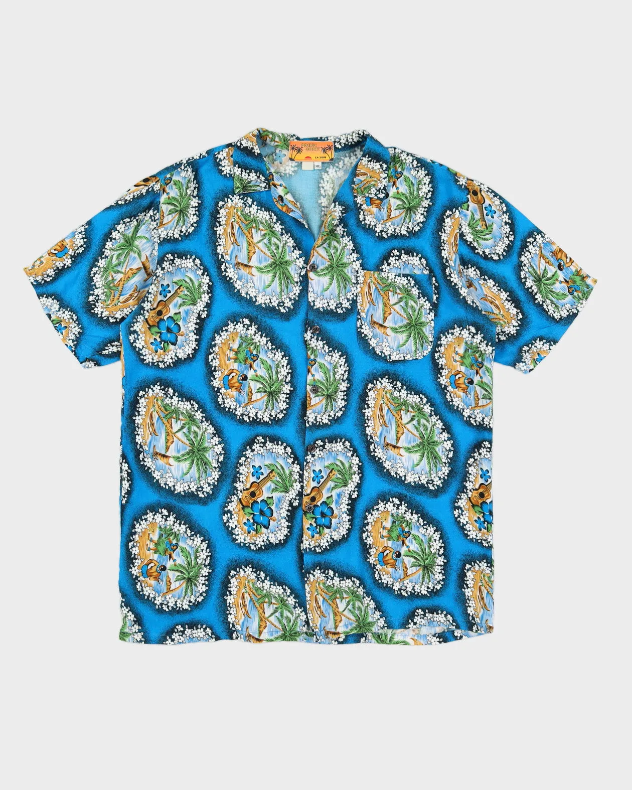 Vintage 90s Pacific Coast Blue Hawaiian Guitar Print Shirt - XL sold by Rokit