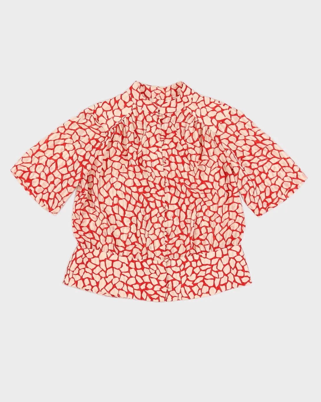 Red And Cream Patterned Short Sleeve Blouse - M sold by Rokit