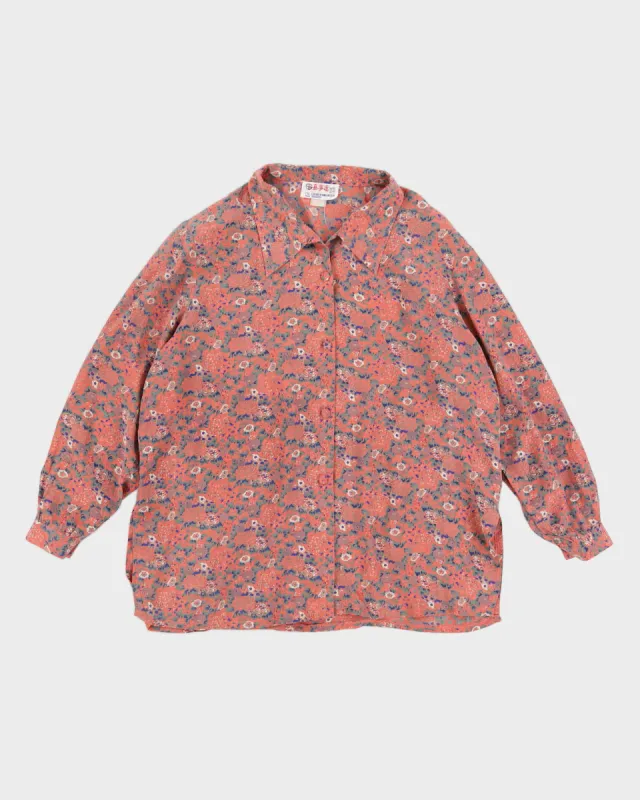 Vintage 70s Pink Floral Silk Blouse - L sold by Rokit