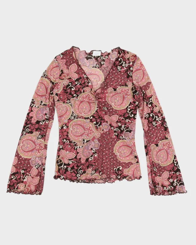 Y2K 00s Suzy Shier Purple Paisley Lettuce Hem Top - M sold by Rokit