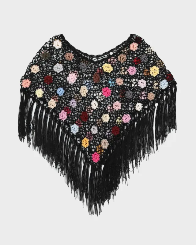 Y2K 00s Black Crochet Poncho Top - S sold by Rokit