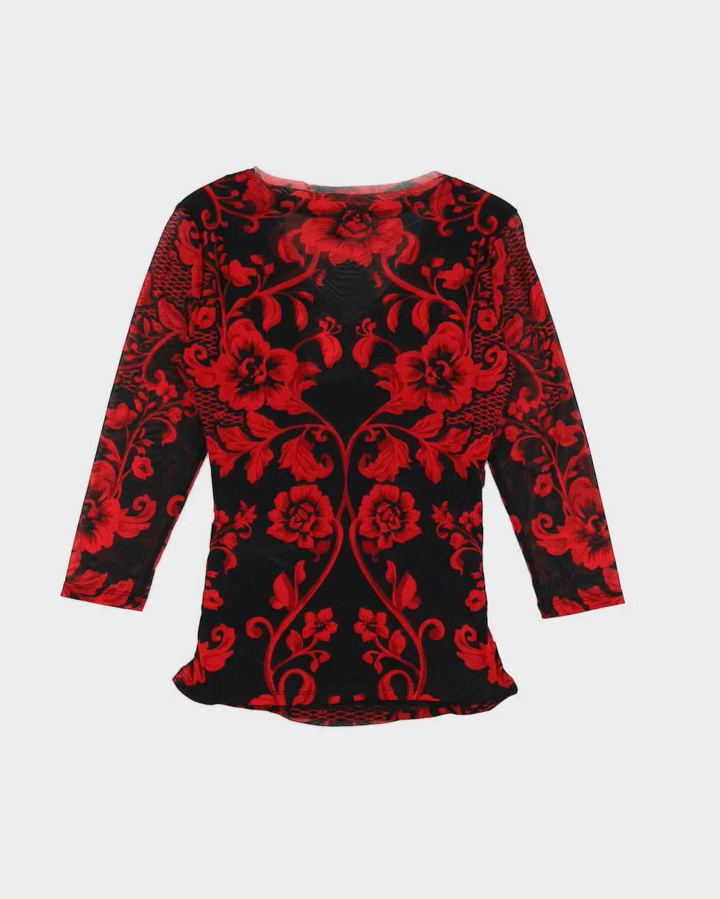 Y2K 00s INC Red Floral Ruched Side Mesh Top - M sold by Rokit product image thumbnail 2
