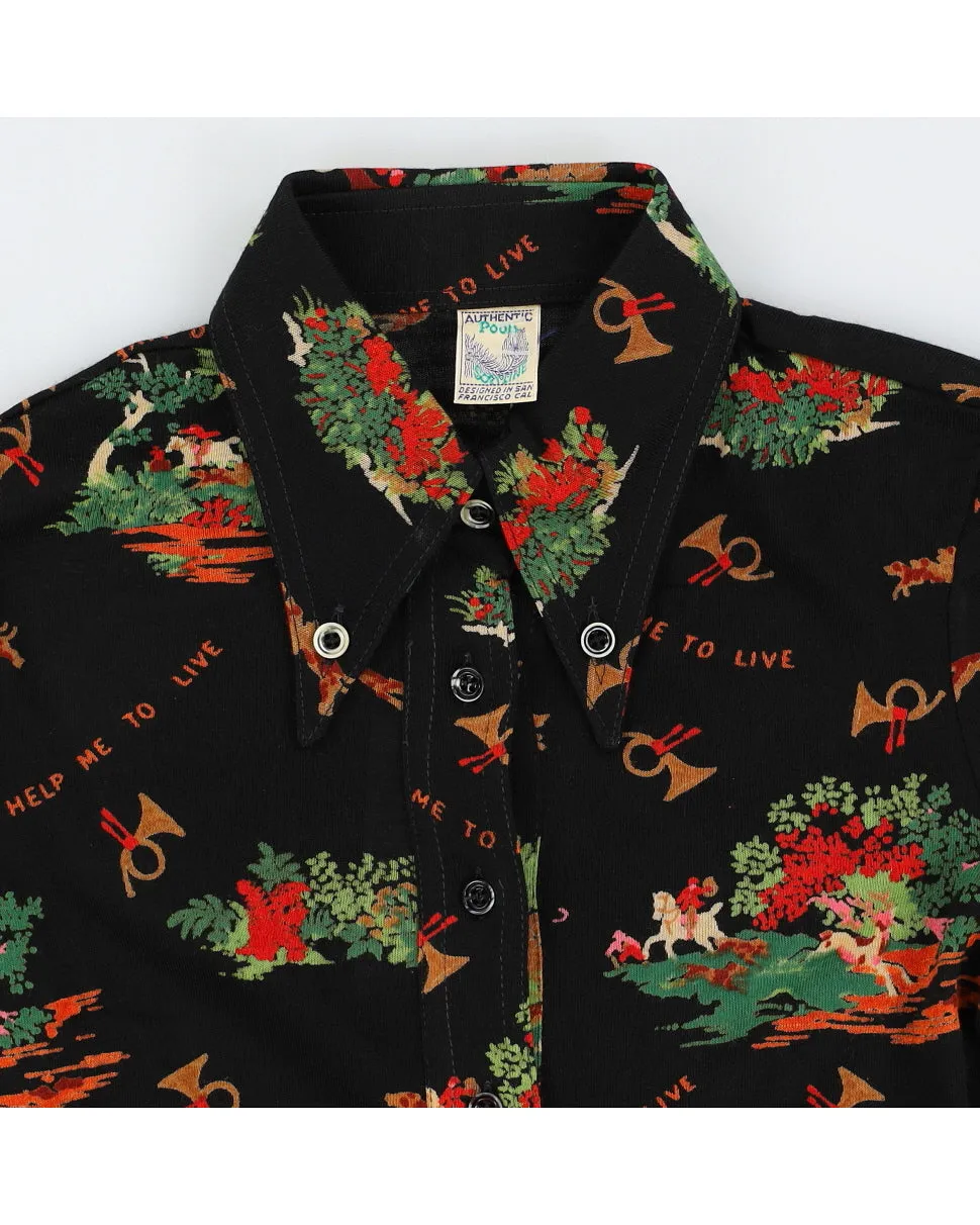 Vintage 70s Pooh Jeans Black Printed Top - M sold by Rokit product image thumbnail 3