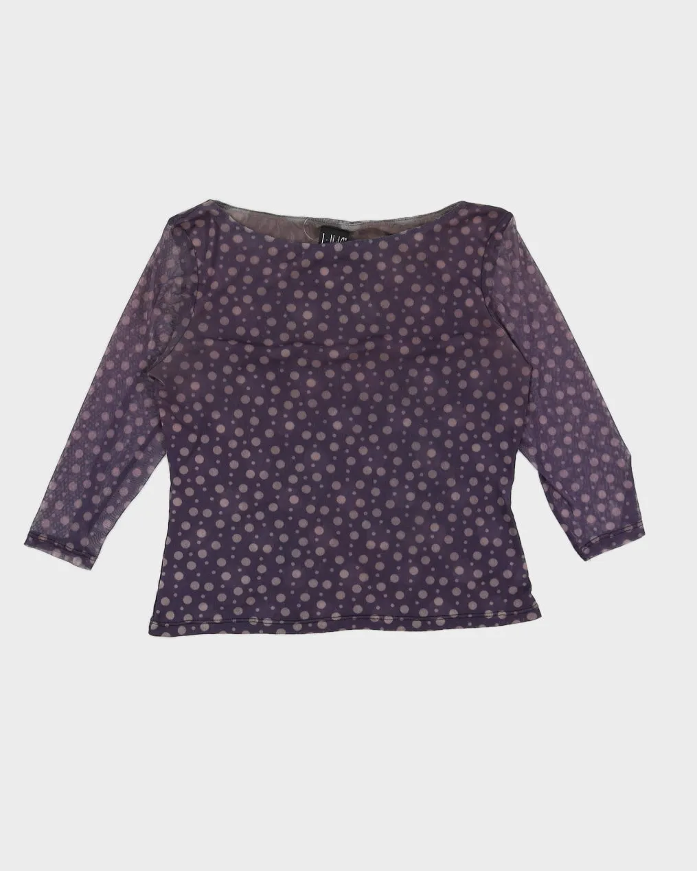 Y2K 00s INC Purple Polka Dot Mesh Top - M sold by Rokit