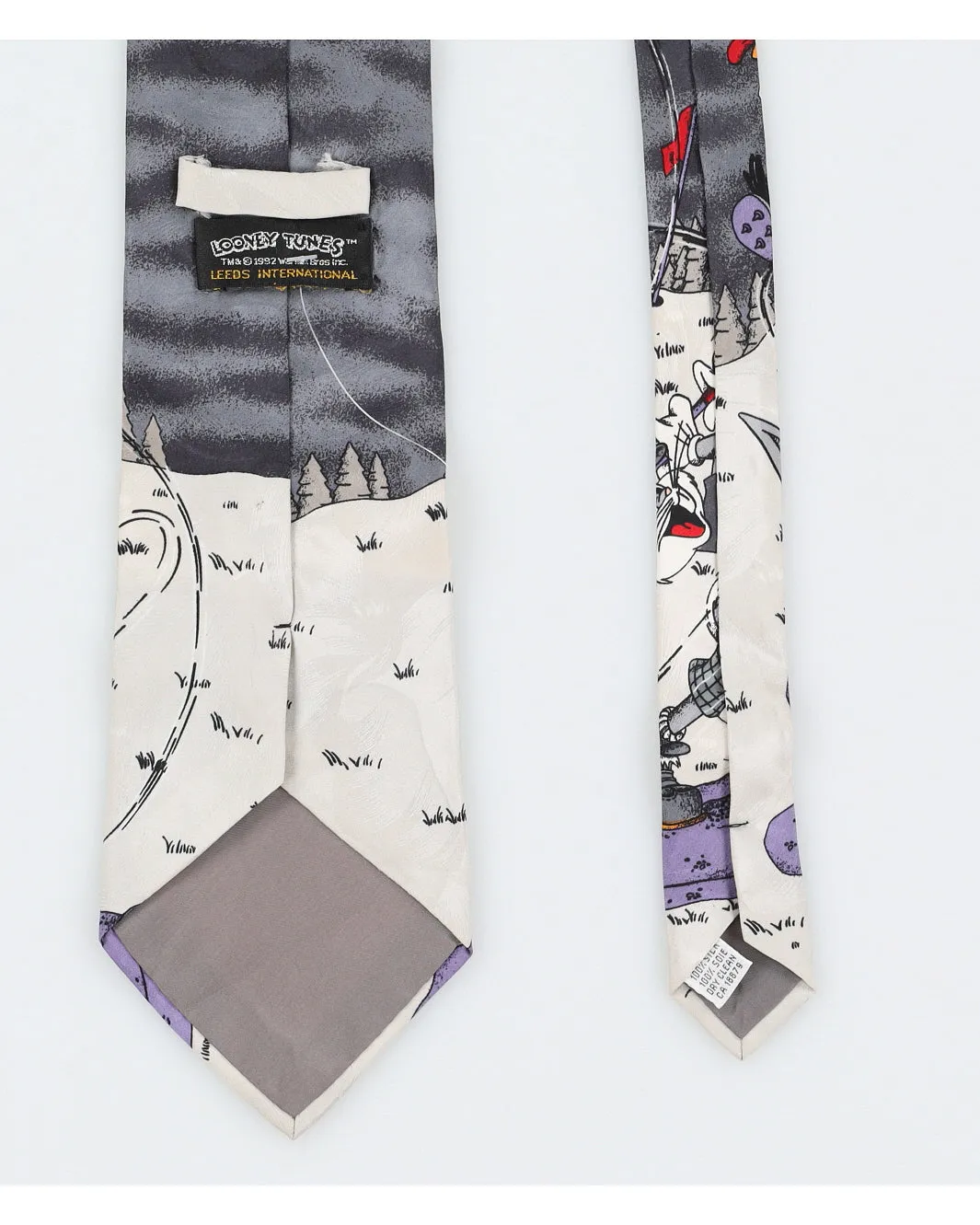 Vintage 1992 Looney Tunes Grey Print Silk Tie sold by Rokit product image thumbnail 2