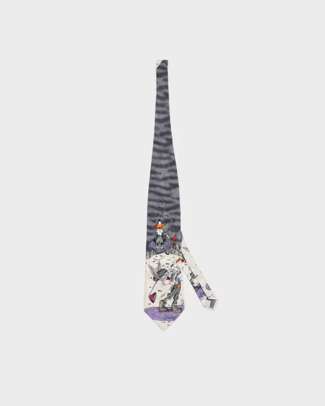 Vintage 1992 Looney Tunes Grey Print Silk Tie sold by Rokit