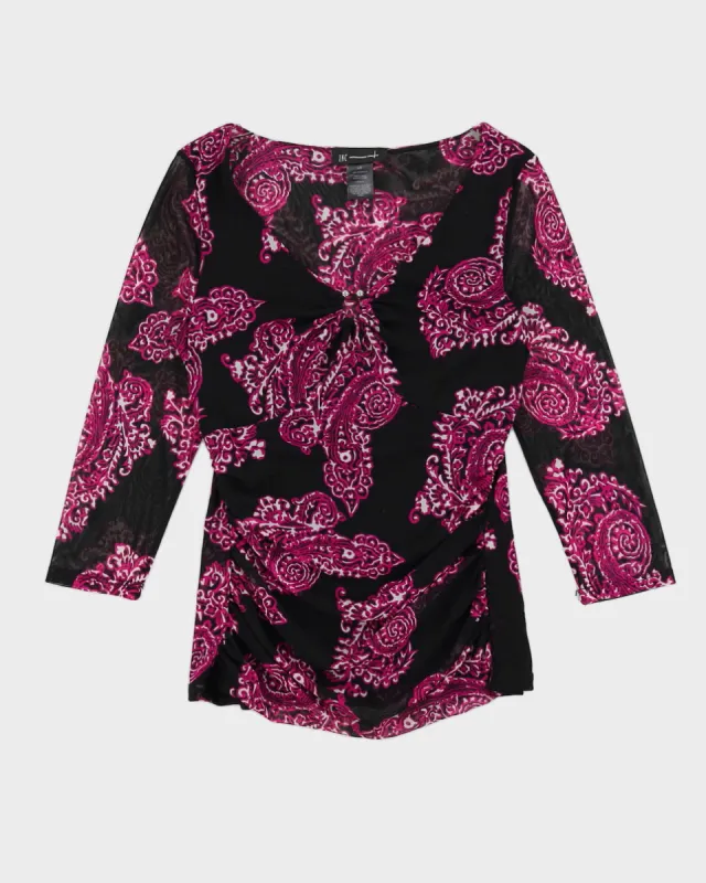 Y2K 00s INC Purple & Black Printed Mesh Top - L sold by Rokit