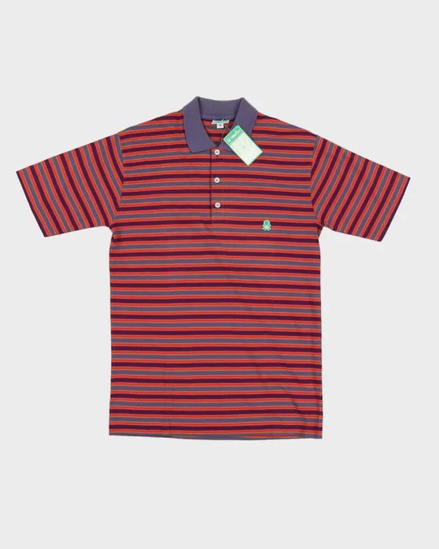 Vintage 70s Benetton Red Striped Short Sleeved Polo Shirt Deadstock With Tags - S sold by Rokit