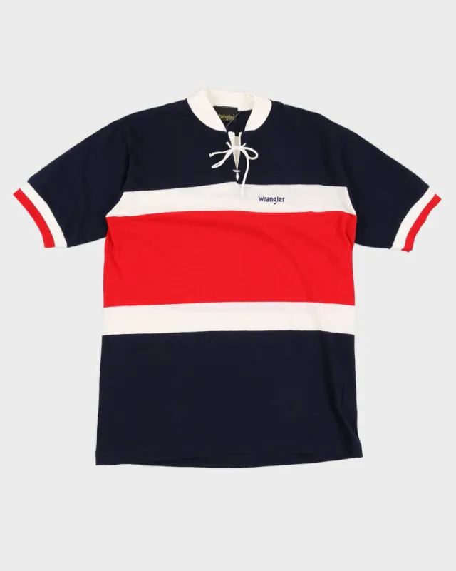 Vintage 70s Wrangler Blue / Red Short Sleeved T-Shirt - M sold by Rokit