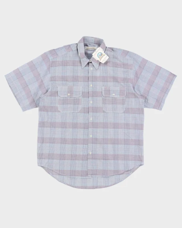 Vintage 70s Millemiglia Blue / Purple Checked Short Sleeved Shirt Deadstock With Tags - XL sold by Rokit