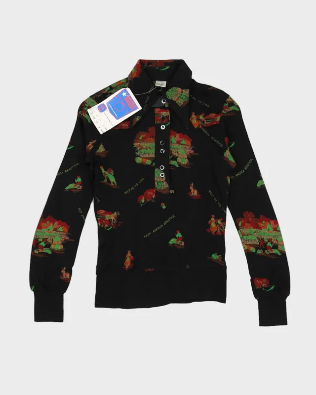 Vintage 70s Pooh Farm Print Long Sleeve Top - S made by Rokit