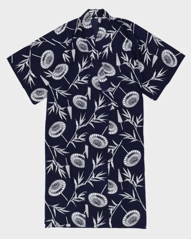 Vintage Navy & White Printed Kimono - M sold by Rokit