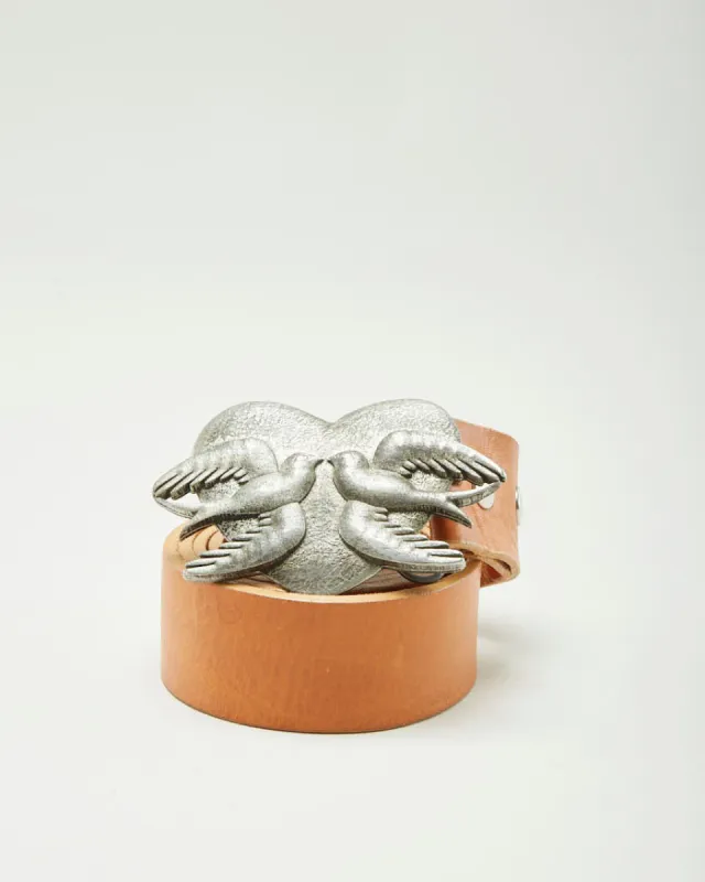 Vintage Bird Love Heart Brown Leather Belt - W36 sold by Rokit