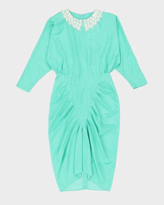 00s Green Polka Dot Draped Dress - M sold by Rokit
