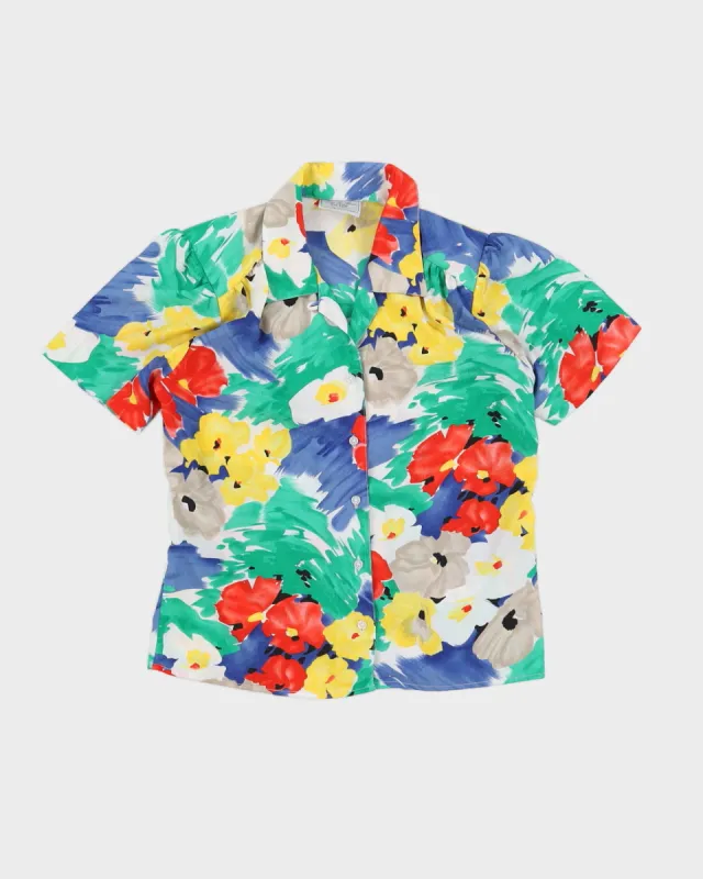 00s Blue Patterned Short Sleeve Blouse - S sold by Rokit