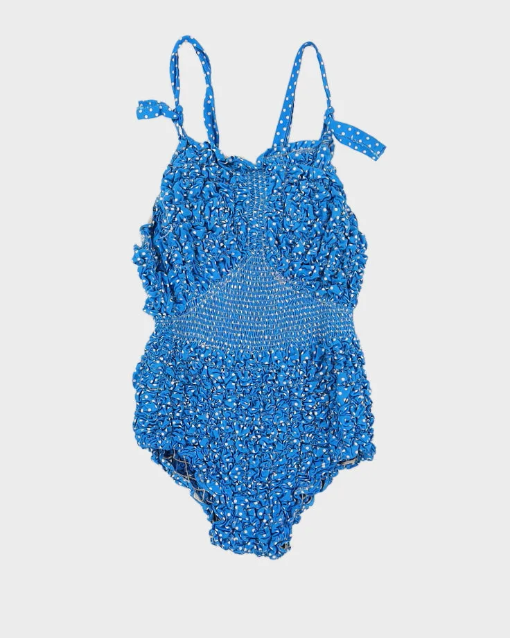 Vintage Blue & White Polka Dot Hand Made One Piece - S sold by Rokit