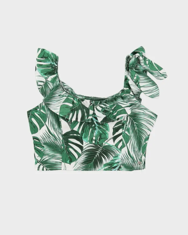 Guess Green Patterned Cropped Blouse - M made by Guess