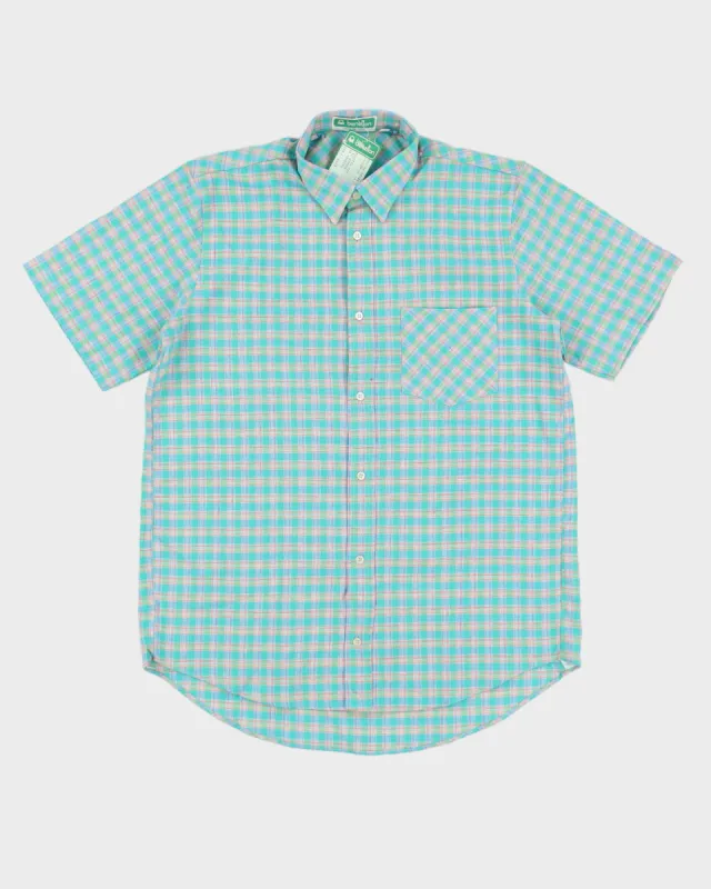Vintage 70s Benetton Blue Checked Short Sleeved Shirt Deadstock With Tags - M sold by Rokit