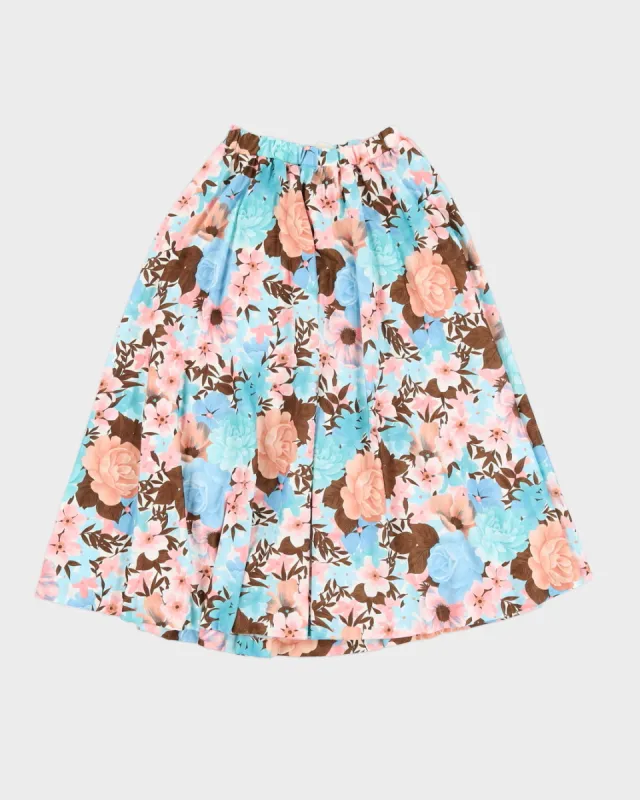 Vintage 1980s Blue Floral Midi Skirt - XS / S sold by Rokit