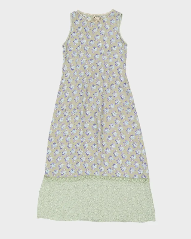 Green With Blue Flowers Sleeveless Dress - M sold by Rokit