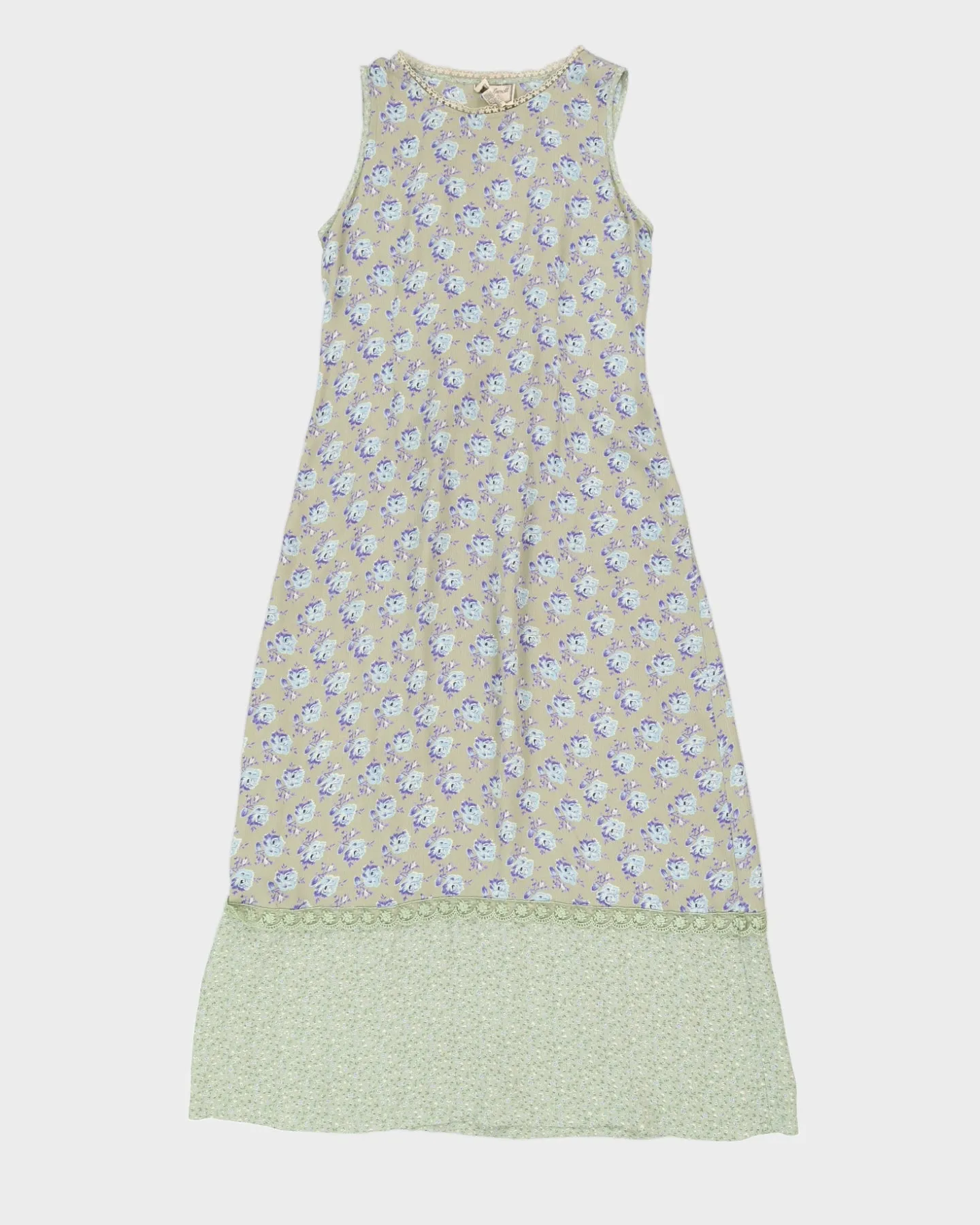 Green With Blue Flowers Sleeveless Dress - M sold by Rokit