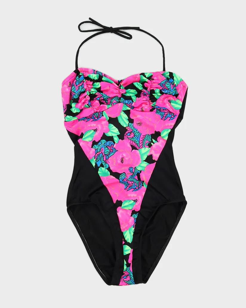 Vintage 80s Christina Pink Floral Halterneck One Piece - M/L sold by Rokit