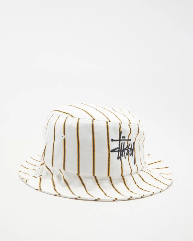 Stussy White Striped Bucket Hat Deadstock With Tags - L sold by Rokit