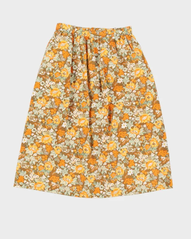 Vintage Brown & Orange Floral High Waisted Skirt - XS sold by Rokit