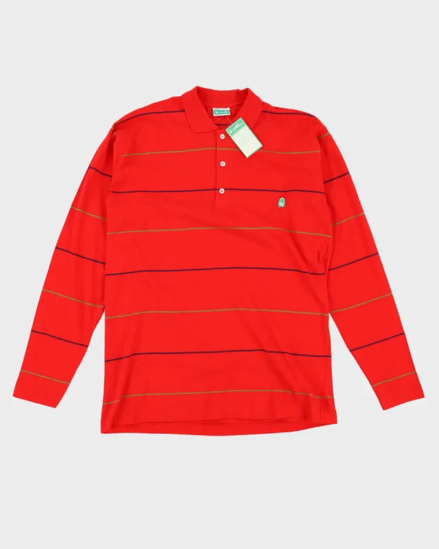 Vintage 70s Benetton Red Striped Long Sleeved Polo Shirt Deadstock With Tags - M sold by Rokit