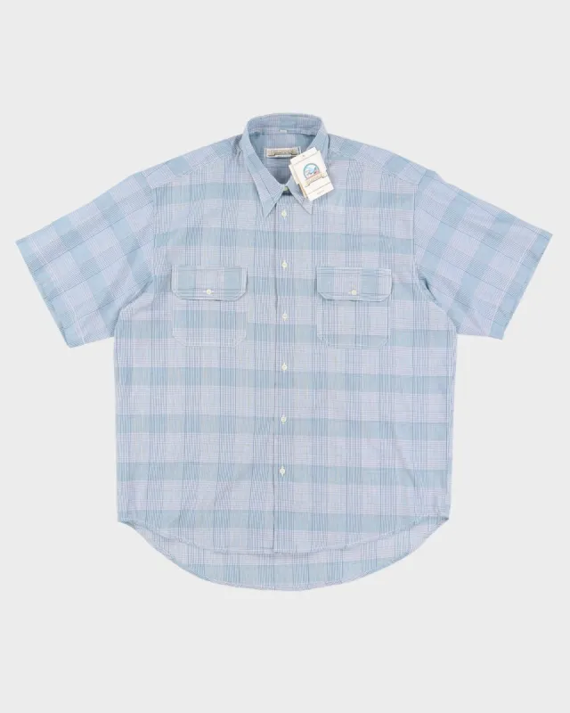Vintage 70s Millemiglia Blue Checked Short Sleeved Shirt Deadstock With Tags - XL sold by Rokit