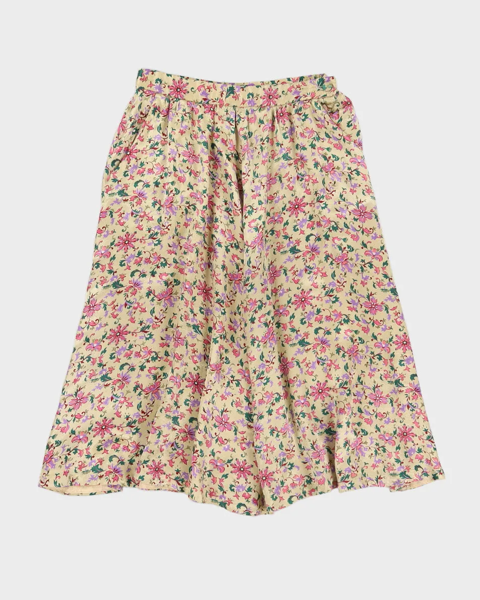 Golden Satin Floral Midi Skirt - S sold by Rokit