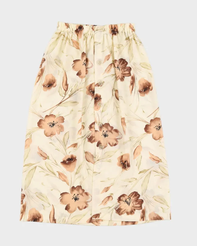 Vintage Cream & Beige Floral Button Down Skirt - M/L sold by Rokit