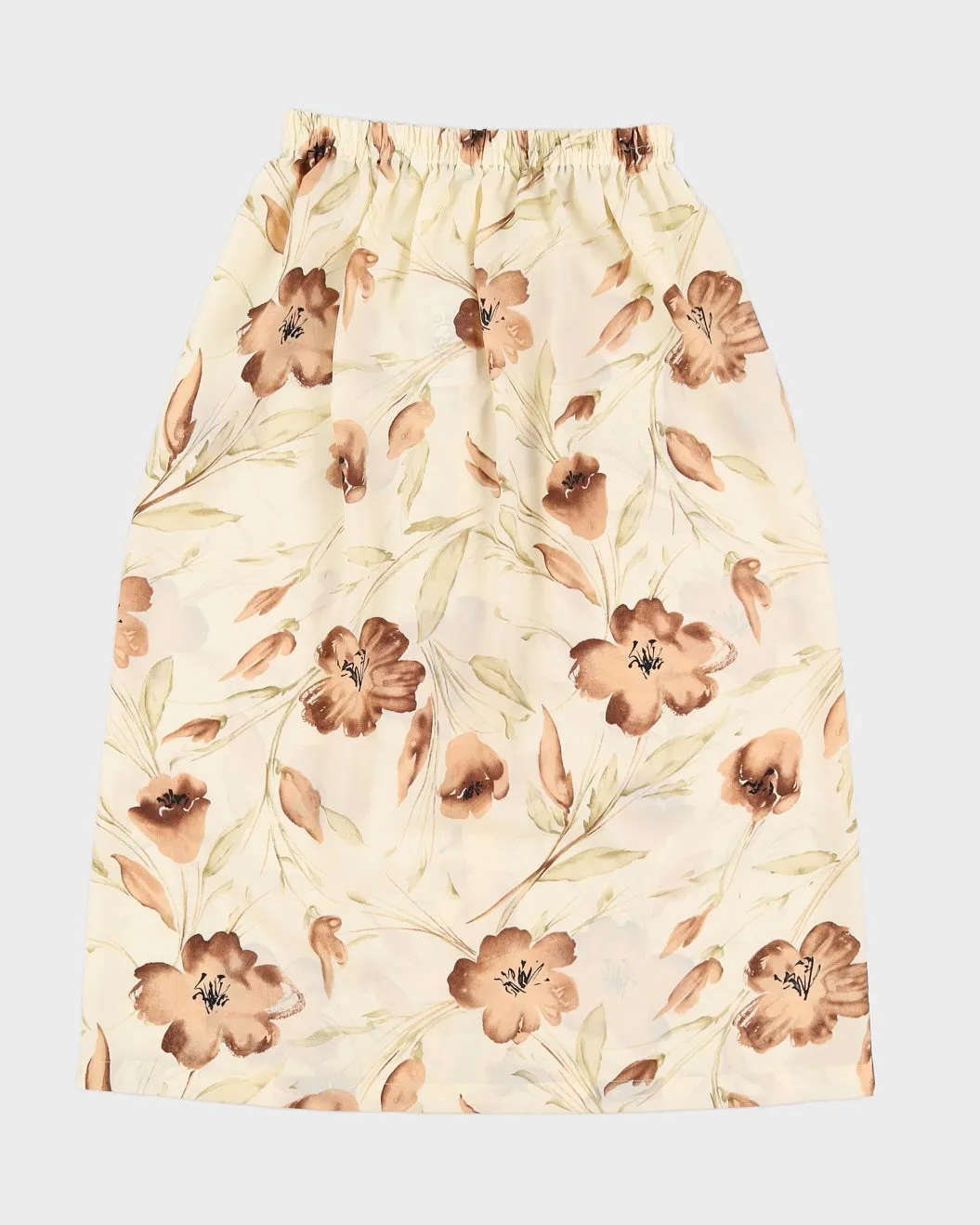 Vintage Cream & Beige Floral Button Down Skirt - M/L sold by Rokit product image thumbnail 2