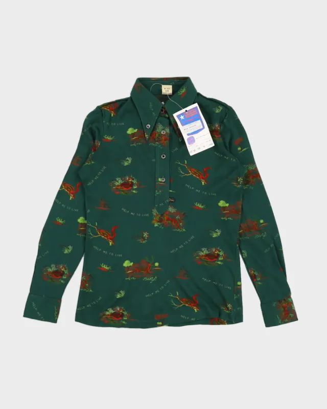 Vintage 70s Pooh Jeans Green Squirrel Print Blouse - M/L sold by Rokit