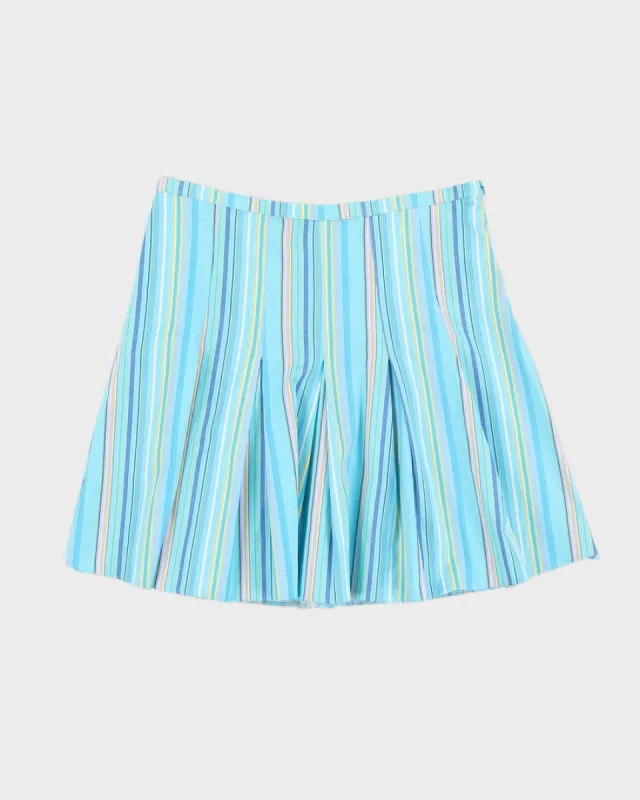 Y2K 00s Rinascimento Blue Pleated Stripe Mini Skirt - M sold by Rokit