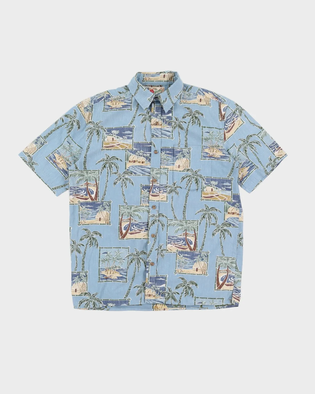 Blue Patterned Hawaiian Shirt - M sold by Rokit