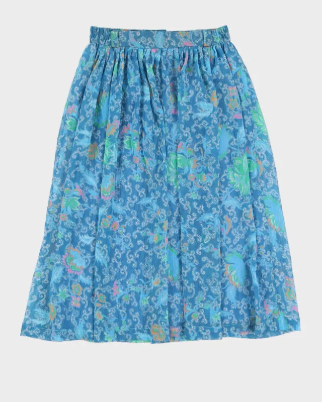 00s Blue Patterned Midi Skirt - S sold by Rokit