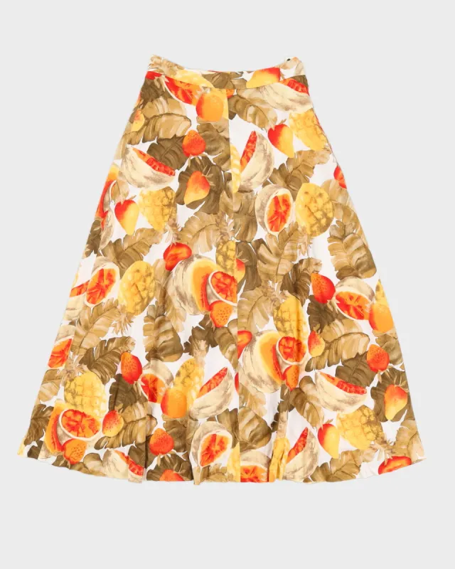 Orange Patterned A-Line Skirt - XS sold by Rokit