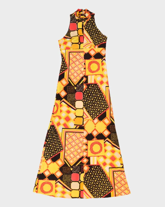 Vintage 1970s Orange Patterned Maxi Dress - XS sold by Rokit
