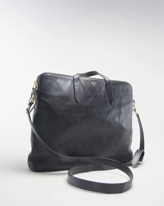 Fossil Black Leather Satchel Bag - O/S sold by Rokit