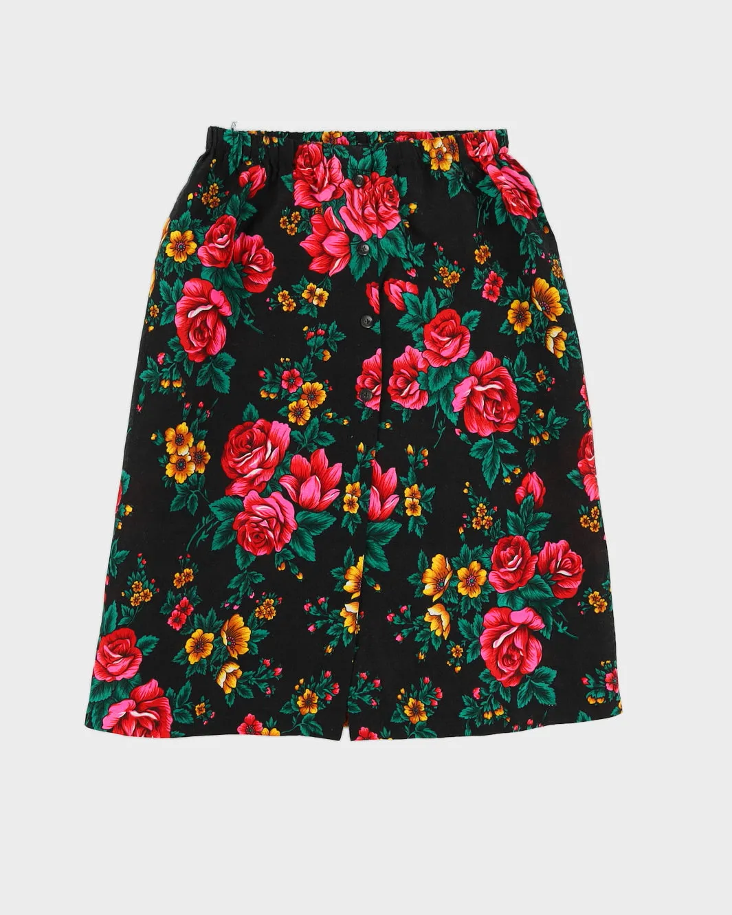 00s Black Floral Midi Skirt - S sold by Rokit