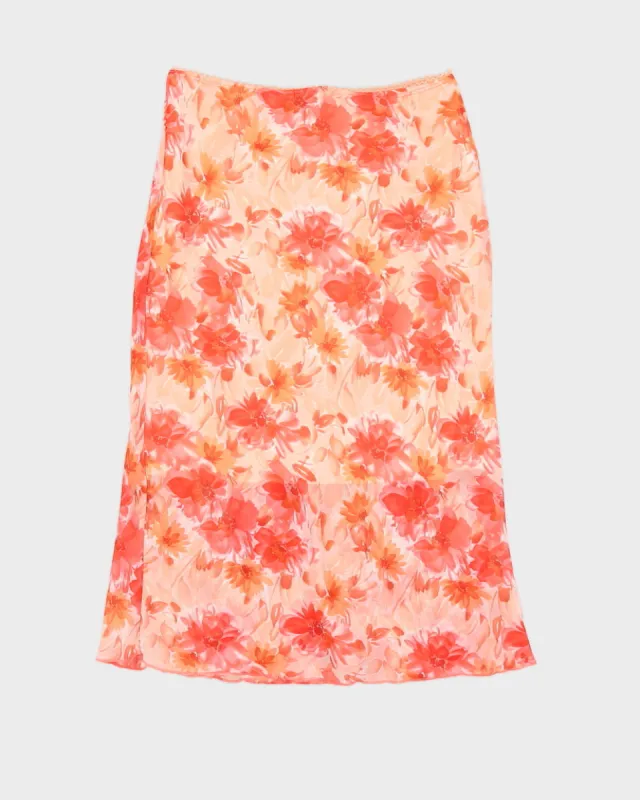 Y2K 00s Ambiance Pink Floral Midi Skirt - M sold by Rokit