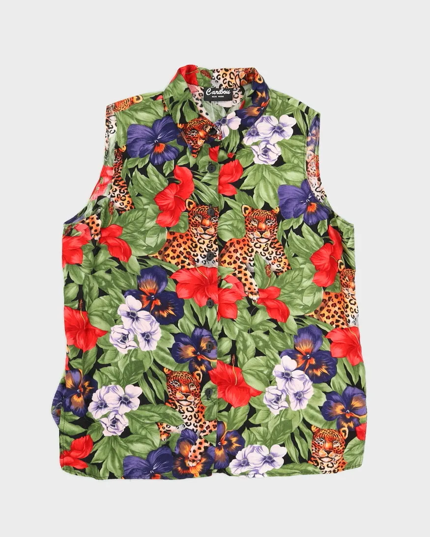Tiger Print Sleeveless Hawaiian Shirt - M sold by Rokit