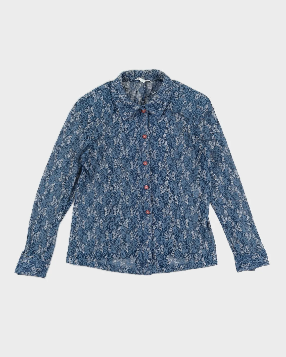 Blue Lace Long Sleeved Shirt - S sold by Rokit