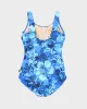 Vintage Blue Hibiscus Print Swimsuit - M sold by Rokit