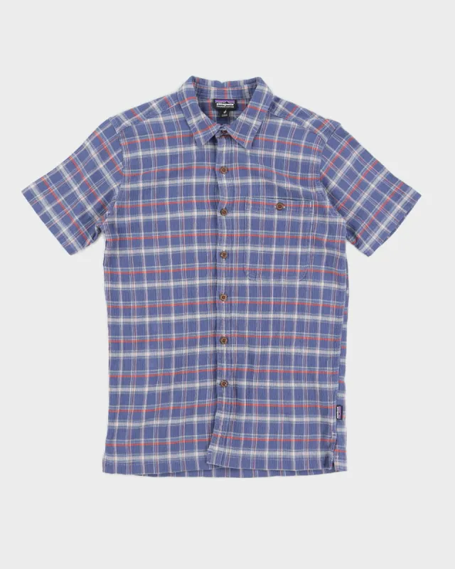 Patagonia Blue Checked Organic Cotton & Hemp Short Sleeved Shirt - XS sold by Rokit
