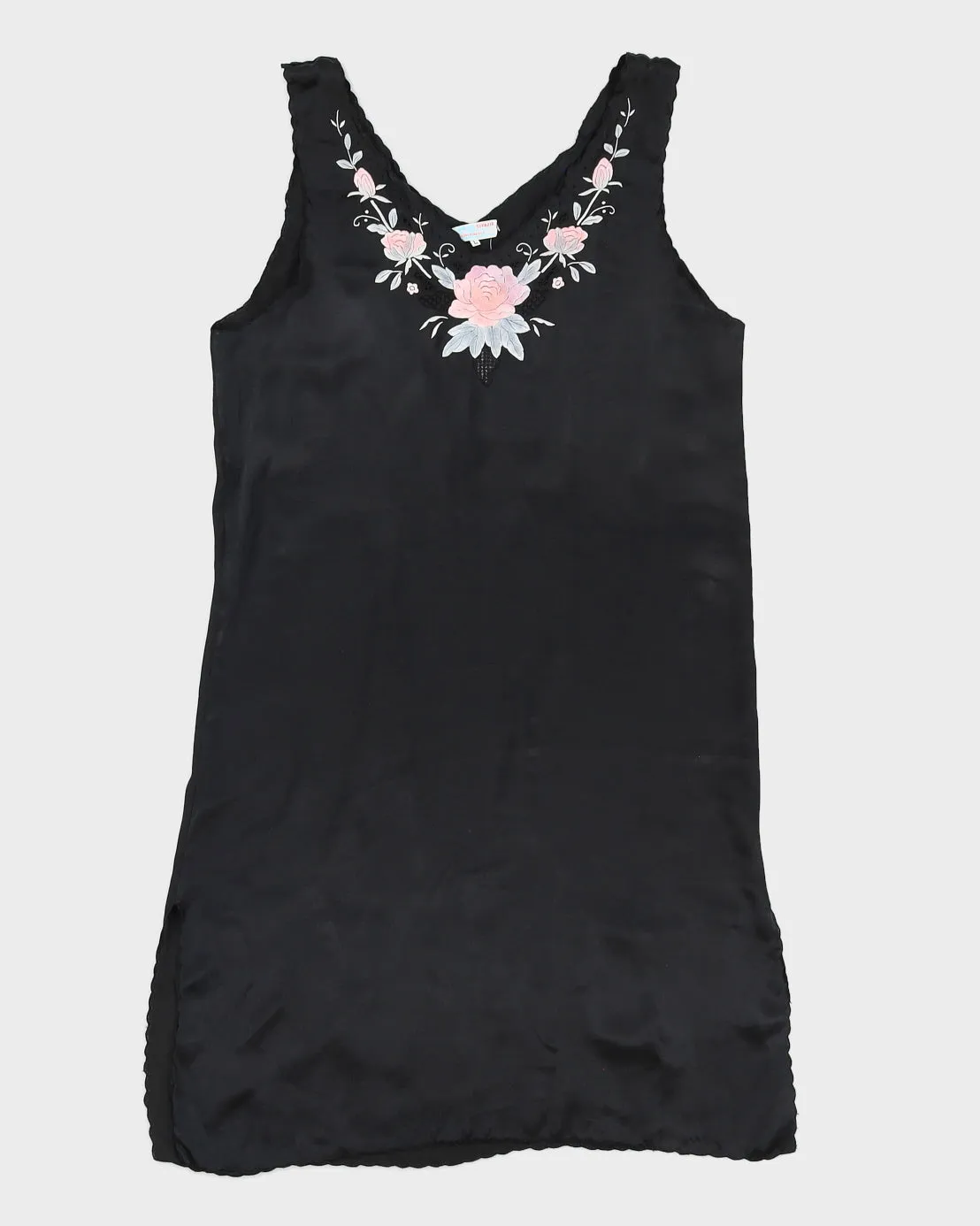 Vintage Silk Black Floral Slip Dress - M sold by Rokit