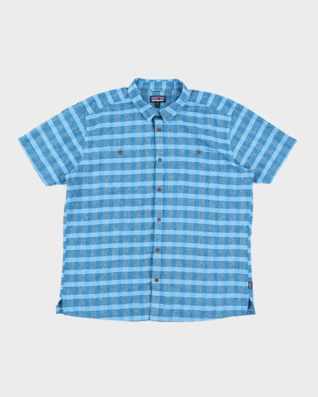 Patagonia Blue Checked Organic Cotton & Hemp Short Sleeved Shirt - XXL sold by Rokit